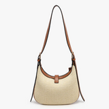 Ariana Straw Twist-Lock Shoulder Bag in Natural/Black