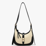 Ariana Straw Twist-Lock Shoulder Bag in Natural/Black
