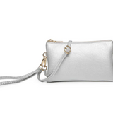 Riley Convertible Cross Body Purse, Wristlet or Clutch - Bright Silver