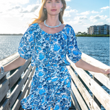 Annie Mini Skirt - Blue Coastal Floral Print