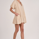 Gauze Short Dress With Puff Sleeves by Elan - Natural