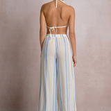 Blue Textured Stripe Pants With Drawstring by Elan - Blue / Yellow