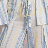 Blue Textured Stripe Pants With Drawstring by Elan - Blue / Yellow