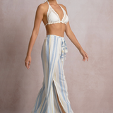 Blue Textured Stripe Pants With Drawstring by Elan - Blue / Yellow