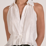 Button Down Shirt With Ruffled Cuff by Elan - White