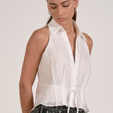 Button Down Shirt With Ruffled Cuff by Elan - White