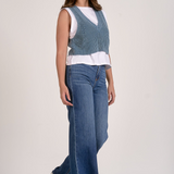 Layered Sleeveless Sweater Over Tank - Blue / White