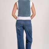 Layered Sleeveless Sweater Over Tank - Blue / White