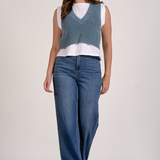 Layered Sleeveless Sweater Over Tank - Blue / White