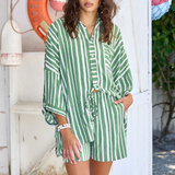 Oasis Button Down - Green Palm Stripe