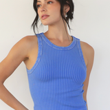 Wide Ribbed High Neck Full Length Tank Top by NikiBiki - Vintage Bay Blue