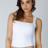Clean Line Square Neck Shirred Side Full Length Tank Top by NikiBiki - White