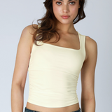 Clean Line Square Neck Shirred Side Full Length Tank Top by NikiBiki - Buttercream