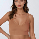 Ribbed V Neck Bra Top by NikiBiki - Mocha Mousse