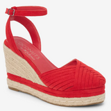 Becca Espadrille Heels With Woven Straw Base - Red