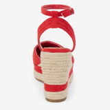 Becca Espadrille Heels With Woven Straw Base - Red