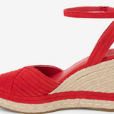 Becca Espadrille Heels With Woven Straw Base - Red