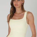 Clean Line Square Neck Full Length Tank Top by NikiBiki - Buttercream