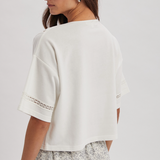 3/4 Sleeve Tee With With Button Front & Lace Trim by Wishlist -  Off White