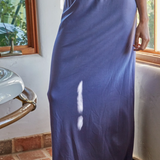 Ribbed Knit Maxi Skirt - Dark Periwinkle Blue