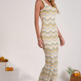 Zig Zag Woven Maxi Dress by Elan - Green / White