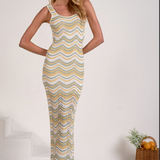 Zig Zag Woven Maxi Dress by Elan - Green / White