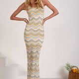 Zig Zag Woven Maxi Dress by Elan - Green / White