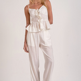 Tie Front Spaghetti Strap Tank by Elan - White