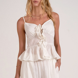 Tie Front Spaghetti Strap Tank by Elan - White