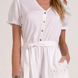 Short Sleeve V Neck Romper by Elan - White
