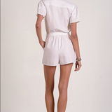 Short Sleeve V Neck Romper by Elan - White