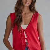 Red Sweater Tank With Front Ties - By Together