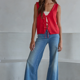 Red Sweater Tank With Front Ties - By Together