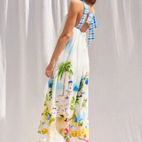 Greece Vacay Print Maxi Dress #2 - White / Blue