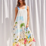 Greece Vacay Print Maxi Dress #2 - White / Blue