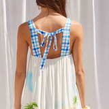 Greece Vacay Print Maxi Dress #2 - White / Blue