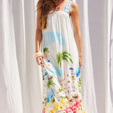 Greece Vacay Print Maxi Dress #2 - White / Blue