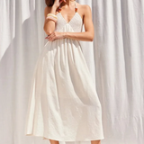 Linen Maxi Dress With Beaded Straps - Natural Tan