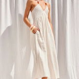 Linen Maxi Dress With Beaded Straps - Natural Tan