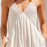 Linen Maxi Dress With Beaded Straps - Natural Tan