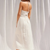 Linen Maxi Dress With Beaded Straps - Natural Tan