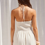 Linen Maxi Dress With Beaded Straps - Natural Tan