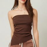 Strapless Ruched Side Tank Top - Chocolate Brown