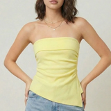 Strapless Ruched Side Tank Top - Lemon Yellow
