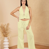 Cotton Halter Top With Tie Front - Yellow