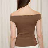 Off Shoulder Sweater Top - Chocolate Brown