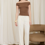 Off Shoulder Sweater Top - Chocolate Brown