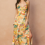 Sunset Isle Halter Neck Midi Dress - Sunset Isle Print