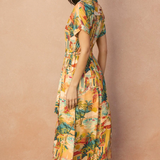 Sunset Isle Print Midi Shirt Dress With Belted Waist- Sunset Isle Print