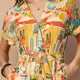 Sunset Isle Print Midi Shirt Dress With Belted Waist- Sunset Isle Print